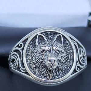 Gent's Silver Ring: 8.3g Silv-925 Size:11, 17mm Wolf Head Ring