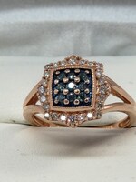 Gorgeous 10K Rose Gold Diamond & Blue Diamond Cluster Ring Size 5, 2.7g