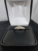 Diamond Solitaire Ring: 3.8g 14k-2tone, 1-Princess Cut Diamond 0.60ctw Size:5.25