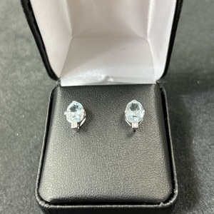  Gold-Stone Earrings: 1.5g 14k-W/G, 2-Oval Cut Blue Topaz 2.87ctw Loc: JEW_WOMAN