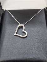 10K White Gold Necklace with Diamond Heart Pendant. 21.5" long