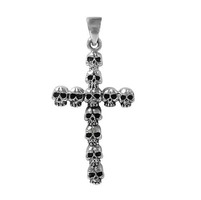  NEW Sterling Silver, cross pendant with multi skull head
