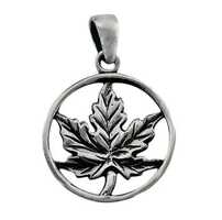 NEW Sterling Silver, smooth Maple Leaf pendant with a round frame
