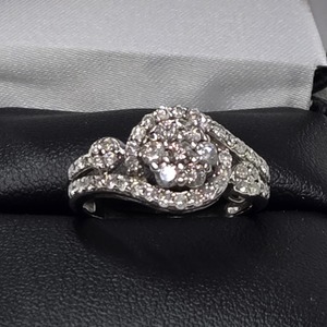  10K White Gold, Diamond Statement Ring. Size 8 1/2