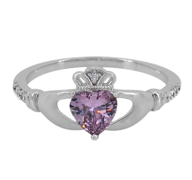 Size 7 New sterling silver Claddagh purple cubic zirconia