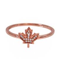 Size 7 New sterling silver with rose gold, cubic zirconia maple leaf ring, 9x8mm