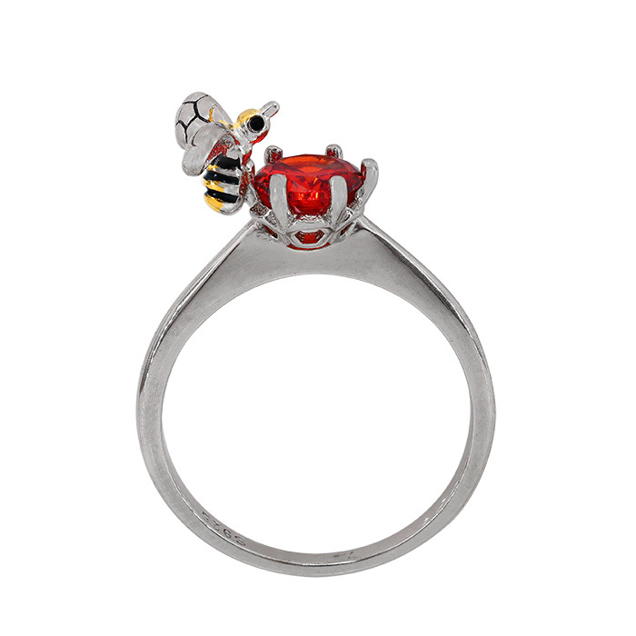 Size 7 New Sterling silver with 2 tone, bumble bee ring with 6mm cubic zirconia,