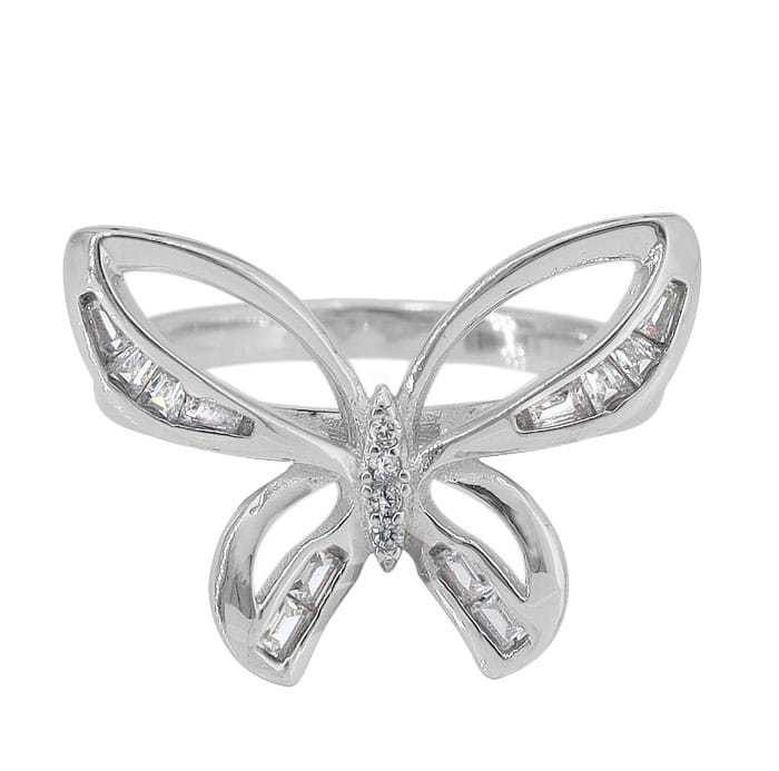 Size 7 New Sterling silver with rhodium, 16x22mm butterfly ring with cubic zirco
