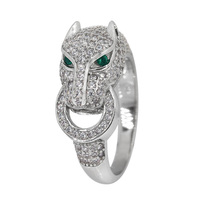 Size 7 New Sterling silver with rhodium, panther head ring with cubic zirconia,