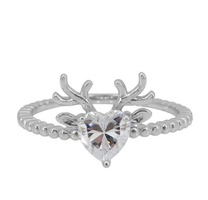 Size 8, Sterling silver with rhodium, 11x12mm heart with horns cubic zirconia ri