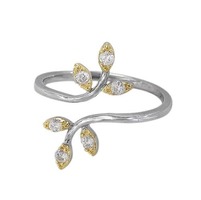 Size 7, Sterling silver with rhodium, adjustable leaf ring with cubic zirconia,