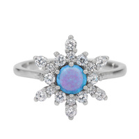 Size 7, Sterling silver with rhodium, 14mm snowflake ring with cubic zirconia an