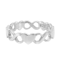 Brand new Size 7 Sterling silver, heart and infinity ring, 5mm width