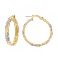 Brand New 10KT gold, 2 tone earrings with diamond cut, 3.5mm thickness, 18mm