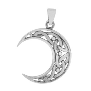 Brand New Sterling silver, Celtic crescent moon pendant, 29mm diameter x 2mm thi