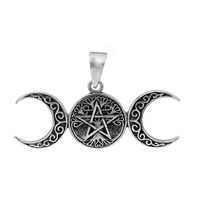 Brand New Sterling silver, triple moon goddess pendant, 42x15mm