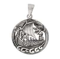Brand New Sterling silver, 28mm diameter Viking ship pendant