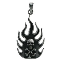Brand New Sterling Silver, fancy style, fire shape pendant with a skull. Approx