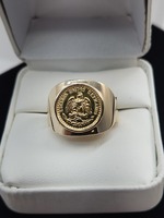  10K yellow Gold 1945 Mexican 2 Peso Gold Coin ring .900