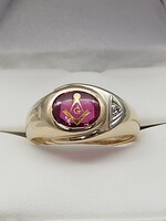  Men's 10K Size 11 1/4 Freemason Ring Synthetic Ruby, 6.5g