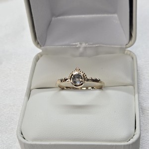 14K Yellow Gold Engagement Ring, Rose Cut Salt & Pepper Diamond  With Appraisal