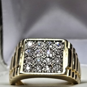  Men's 10K Two Tone, Diamond, Rolex Style Statement Ring, Size 11, 7.35g