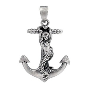  Sterling silver anchor with mermaid pendant,35x26mm frame