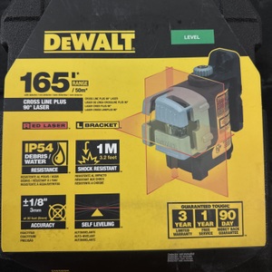 Dewalt 50 ft. & 165 ft. Red Self-Leveling 3-Beam Cross Line Laser Level with (4) AA Bateries & Case 