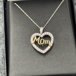  Heart "Mom" Pendant with White sapphire