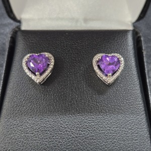  Silver and Amethyst Heart Stud Earrings!