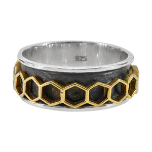 Brand New Size 9 Sterling silver with 2 tone, honeycomb spin ring, 8mm width