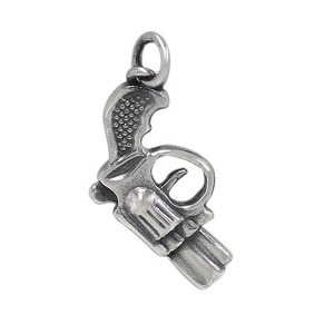 Brand New Sterling Silver, detail gun, Revolver pendant. Approximate frame size: