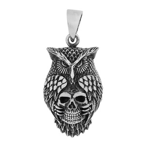 Brand New Sterling silver, 17x28mm owl and skull head pendant