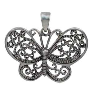 Brand New Sterling Silver, fancy style, butterfly shape pendant. Approx pendant