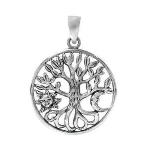 Brand New Sterling Silver, Tree of life, crescent moon and sun pendant. Approx p