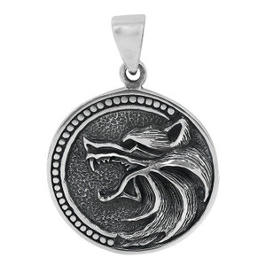 Brand New Sterling silver, 25.5mm wolf head pendant