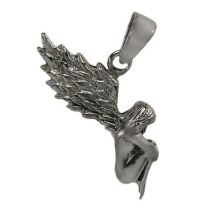 Sterling Silver, smooth fairy pendant. Approx pendant size: 23mm L x 16mm W.