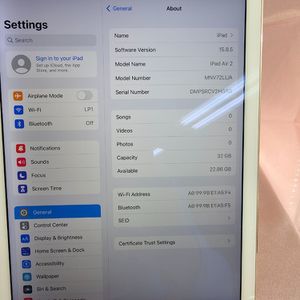 Good Used Condition 32gb Apple iPad Air 2 Wifi A1566 MNV72LL/A