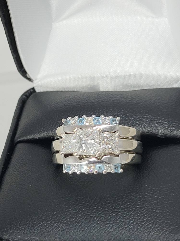  14K White Gold Diamond & Aquamarine Ring. Size 6.5 With Appraisal